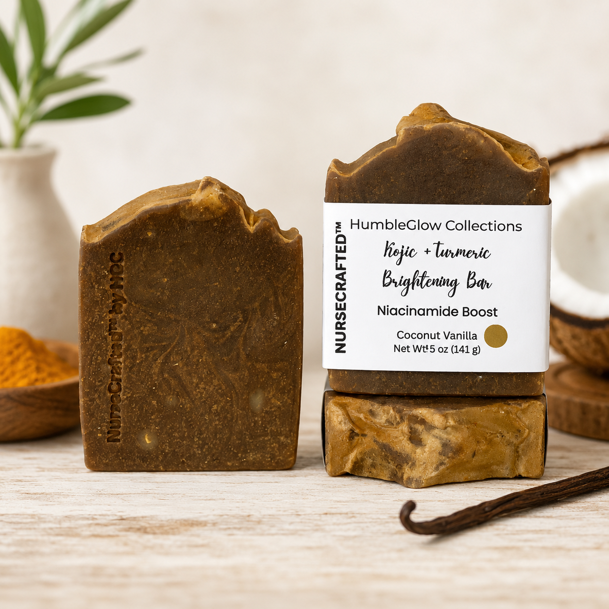 Kojic Acid & Turmeric Soap with Niacinamide | Brightening Cleansing Bar for Dull & Uneven-Looking skin | NurseCrafted™