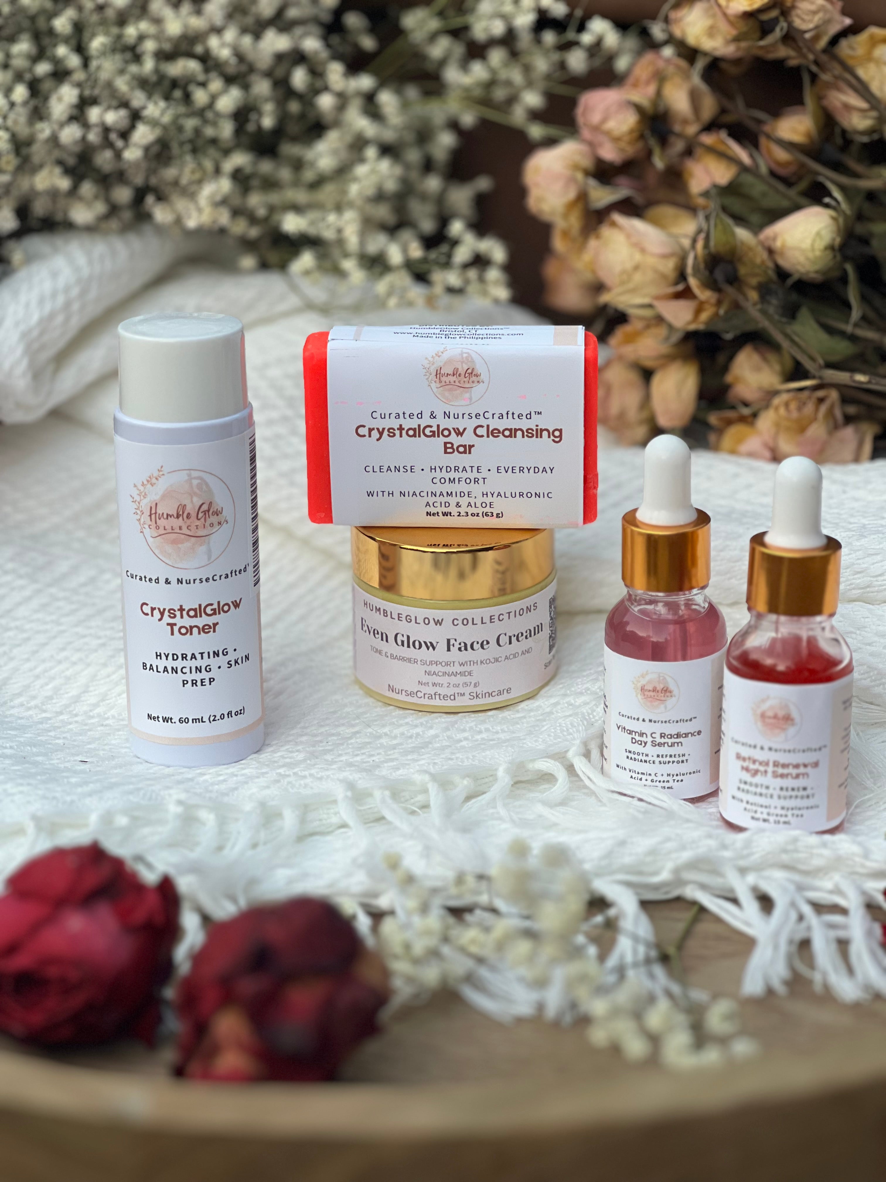 CrystalGlow Face Care Bundle | Complete Hydrating & Brightening Skincare Routine | NurseCrafted™
