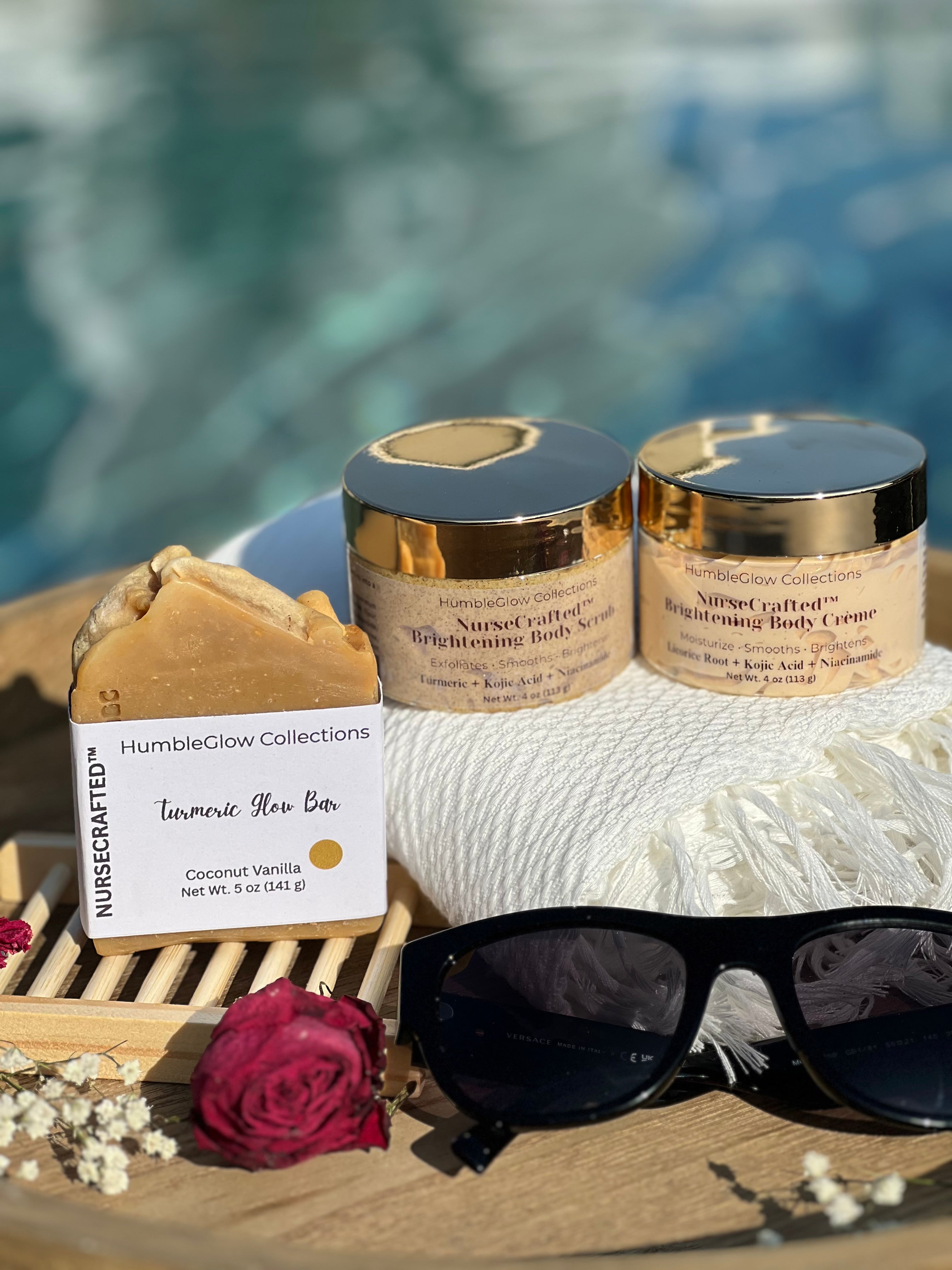 EvenGlow™ Brightening Body Care Bundle — Kojic Acid, Turmeric & Niacinamide | NurseCrafted™