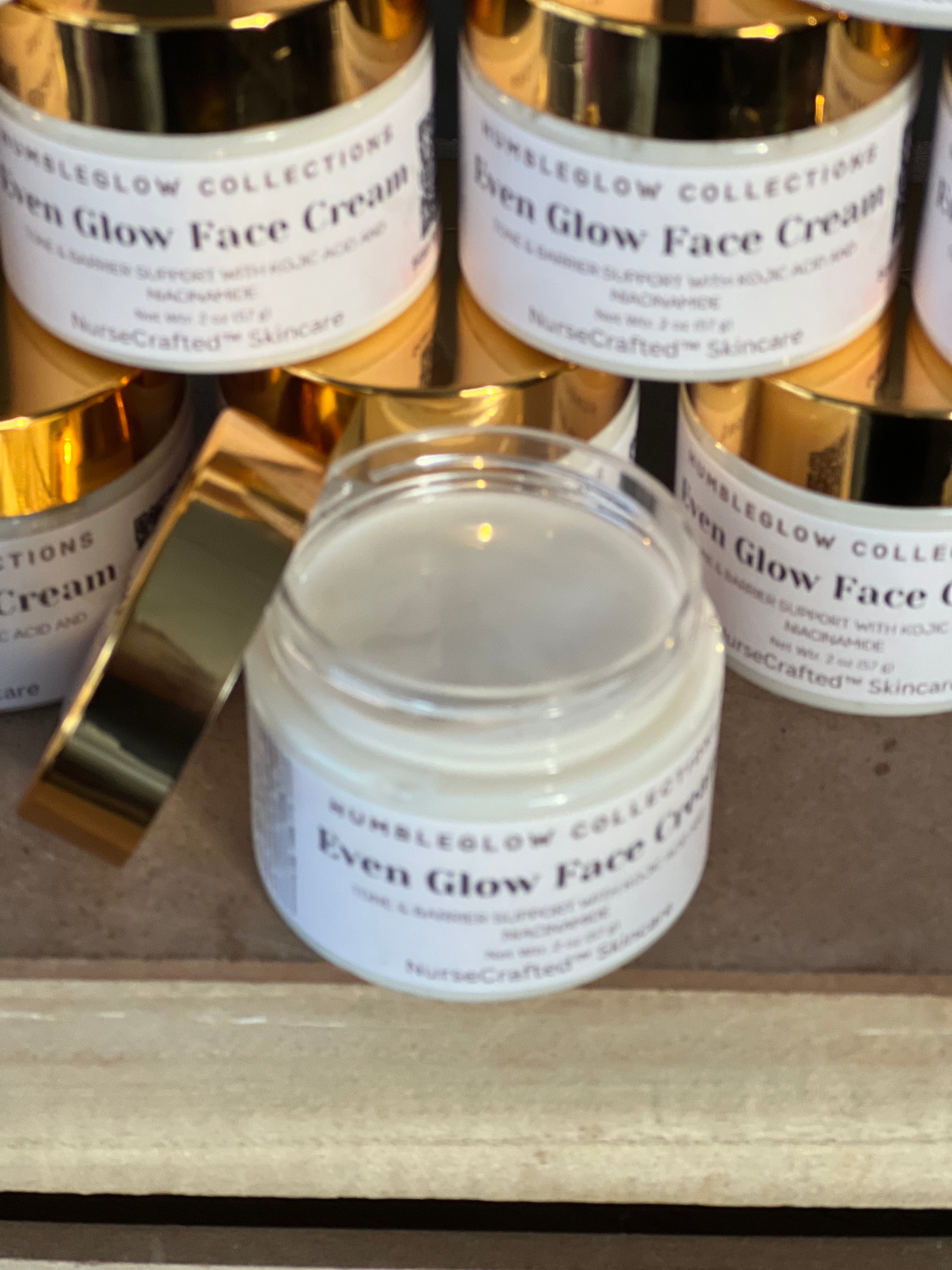Even Glow Face Cream – Tone & Barrier Support with Kojic Acid + Niacinamide | NurseCrafted™
Net Wt. 2 oz (57 g).