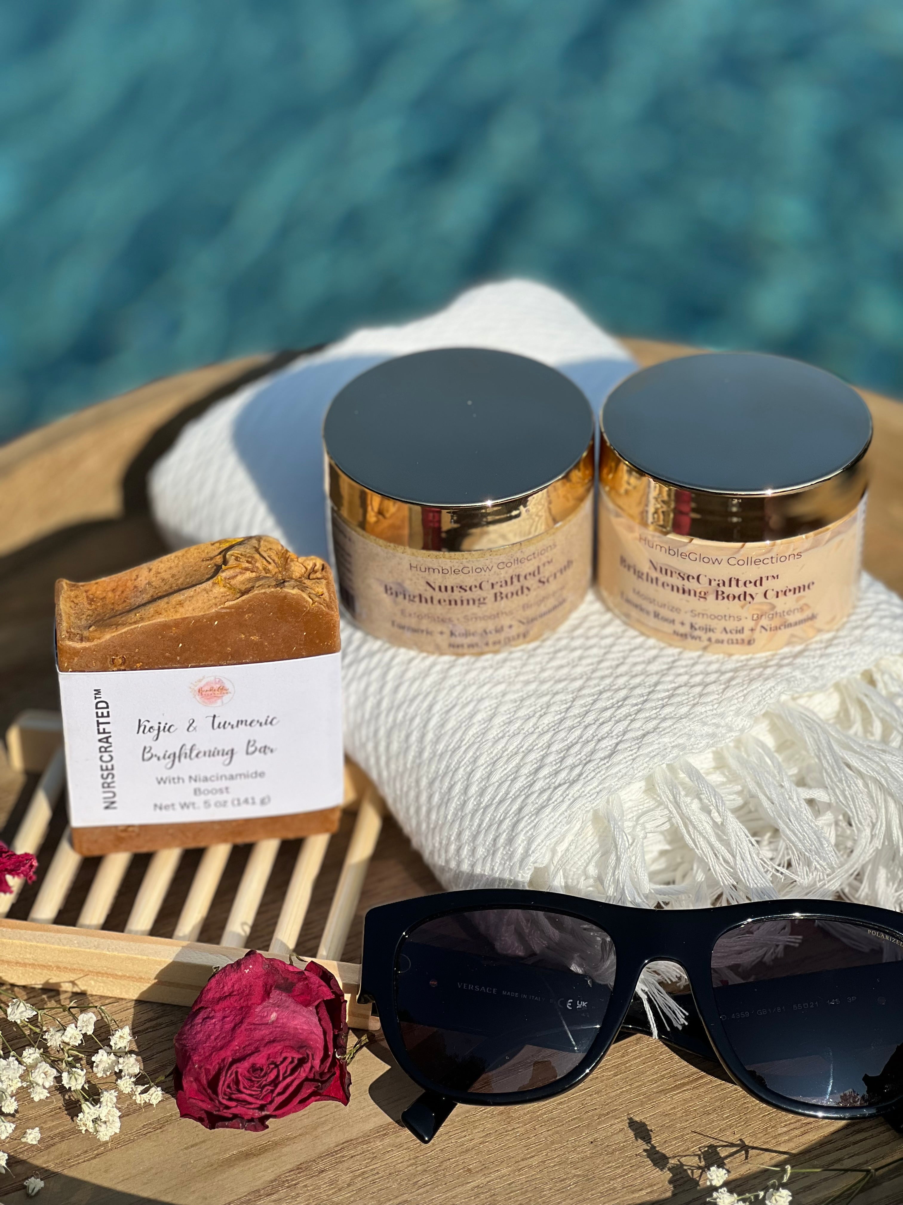 EvenGlow™ Brightening Body Care Bundle — Kojic Acid, Turmeric & Niacinamide | NurseCrafted™