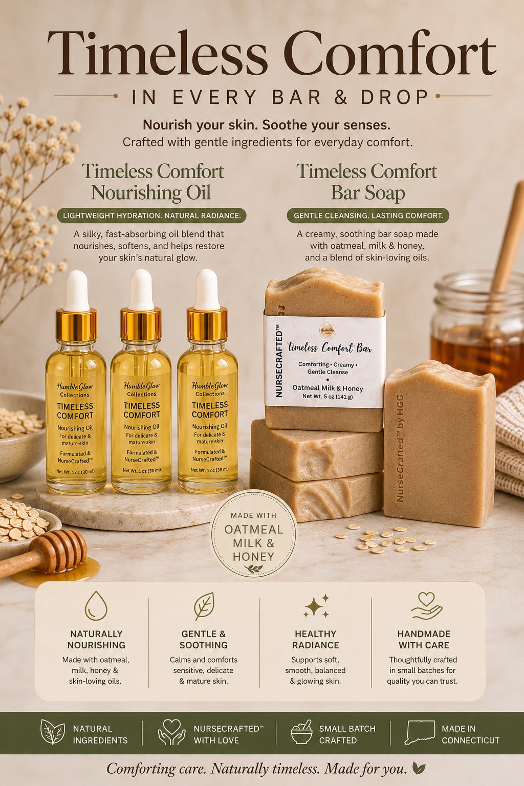 Timeless Comfort Bundle | Nourishing Bar & Body Oil for Dry, Sensitive & Mature Skin | NurseCrafted™
